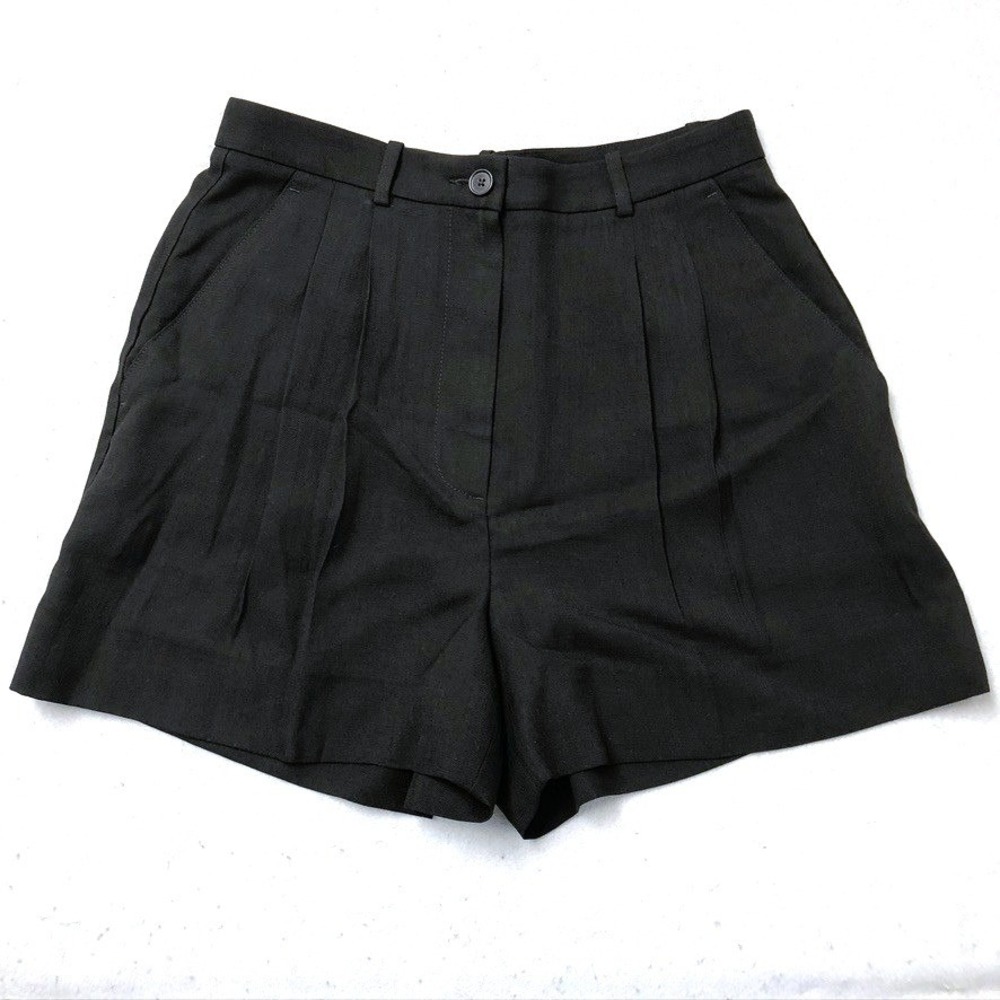 Banana Republic Shorts Women 6 Black High Rise Pleated Acetate Preppy